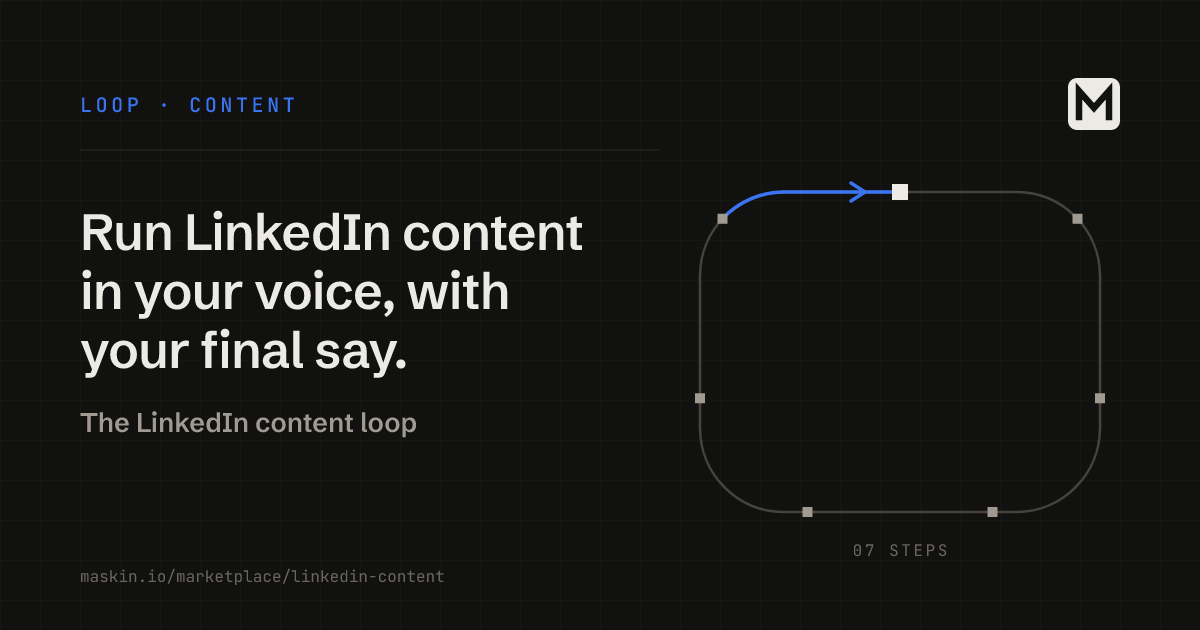 The LinkedIn content loop: a seven-step cycle from interview to approved post to retro.